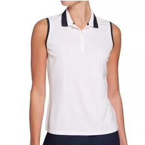 Lady Hagen White Sleeveless Polo with Navy Trim